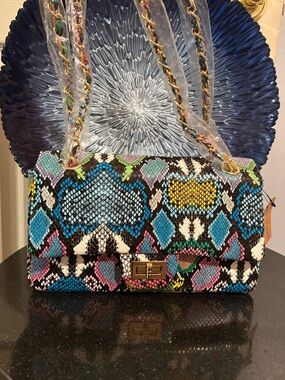 Hello 3am Multicolor Snake-Print Chain Shoulder/Crossbody Purse New